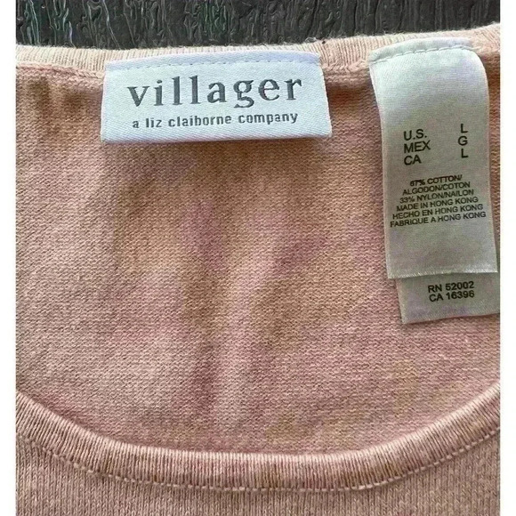 Villager Liz Claiborne Knit Tank Size Large Ribbed Sleeveless Peach - Picture 7 of 10